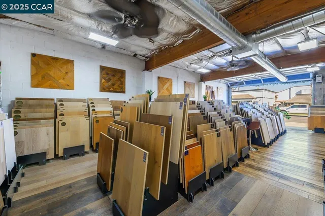 a view of a room with racks on the wall