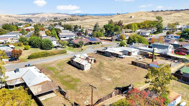 an aerial view of a swimming pool