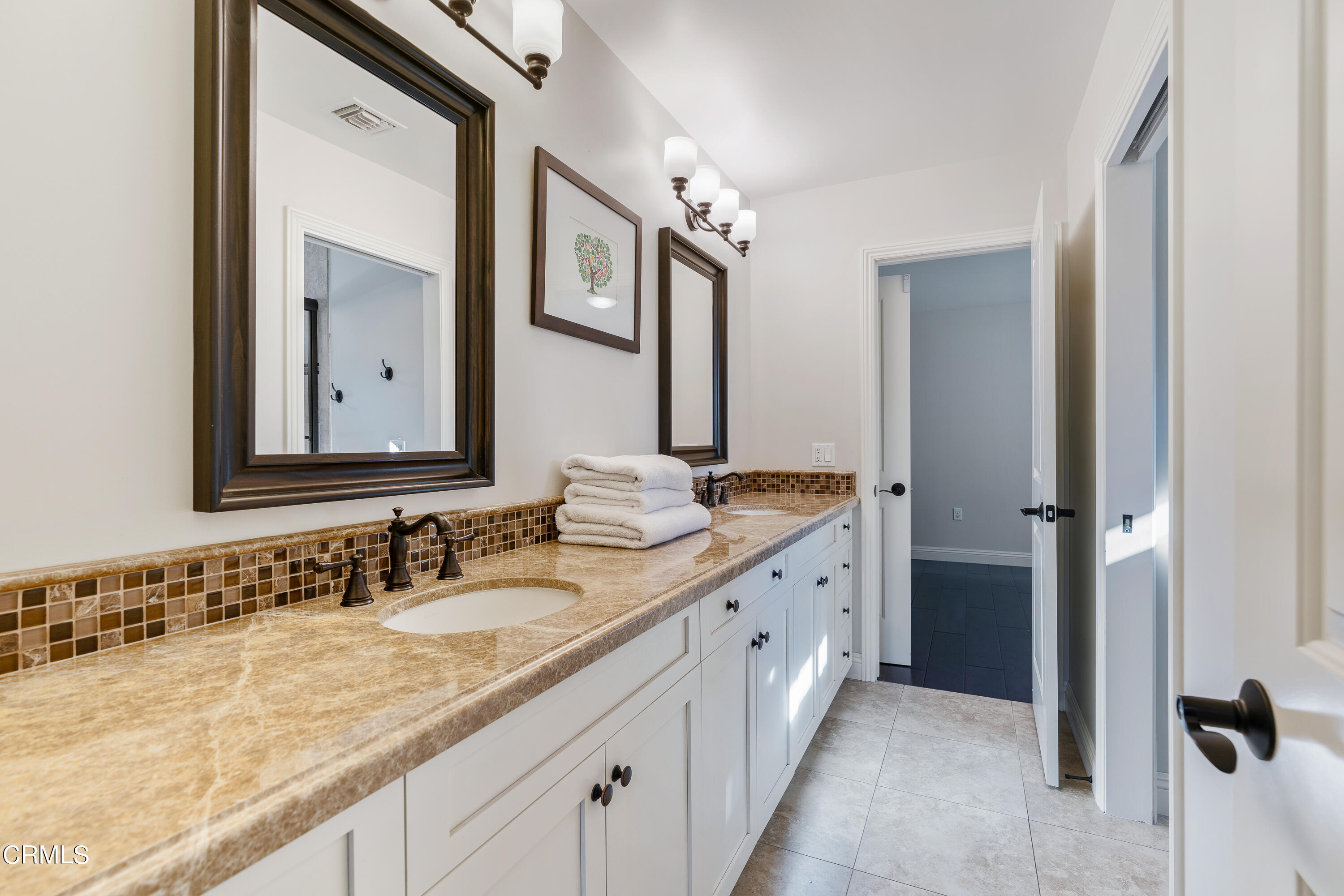 3760 Hampton Road Pasadena, CA 91107 - Photo 11 of 22 a bathroom with a granite countertop double vanity sink and mirror