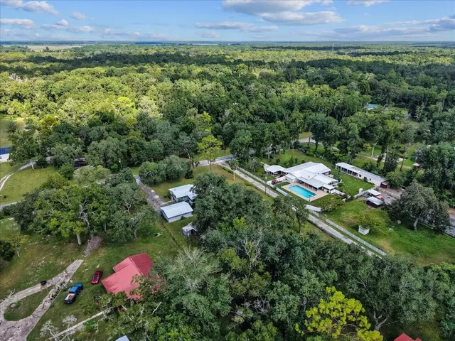 a view of a garden with a building in the background