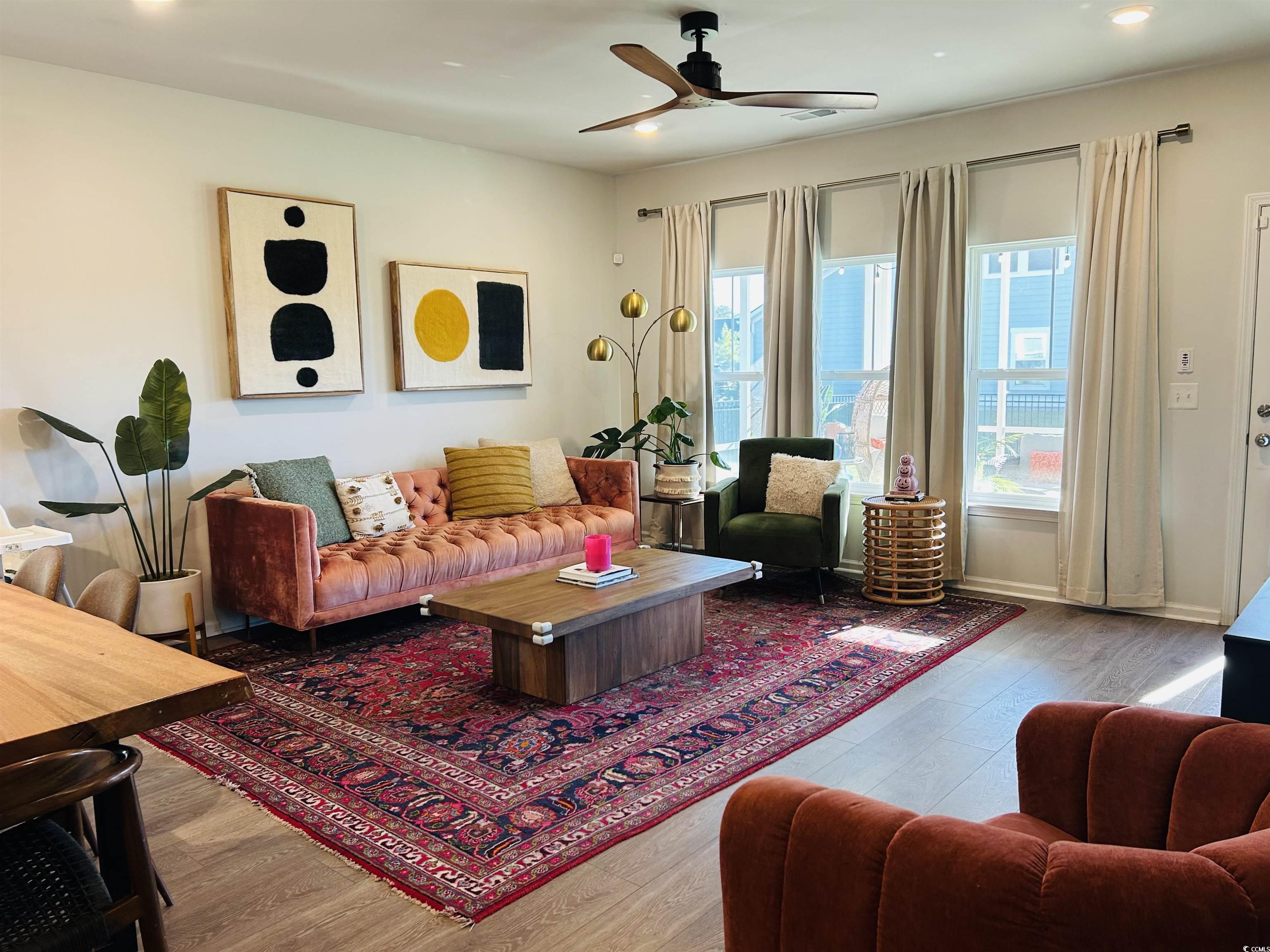 609 Shortleaf Path Myrtle Beach, SC 29577 - Photo 5 of 40 Living area with light wood-style floors, ceiling fan, and recessed lighting