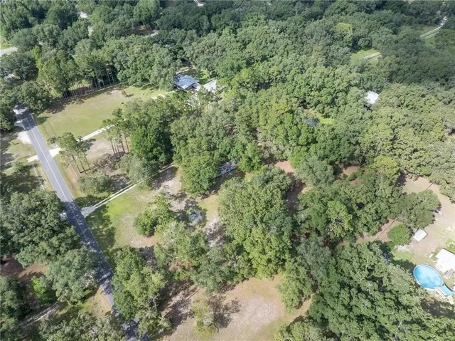 a view of a forest with a houses