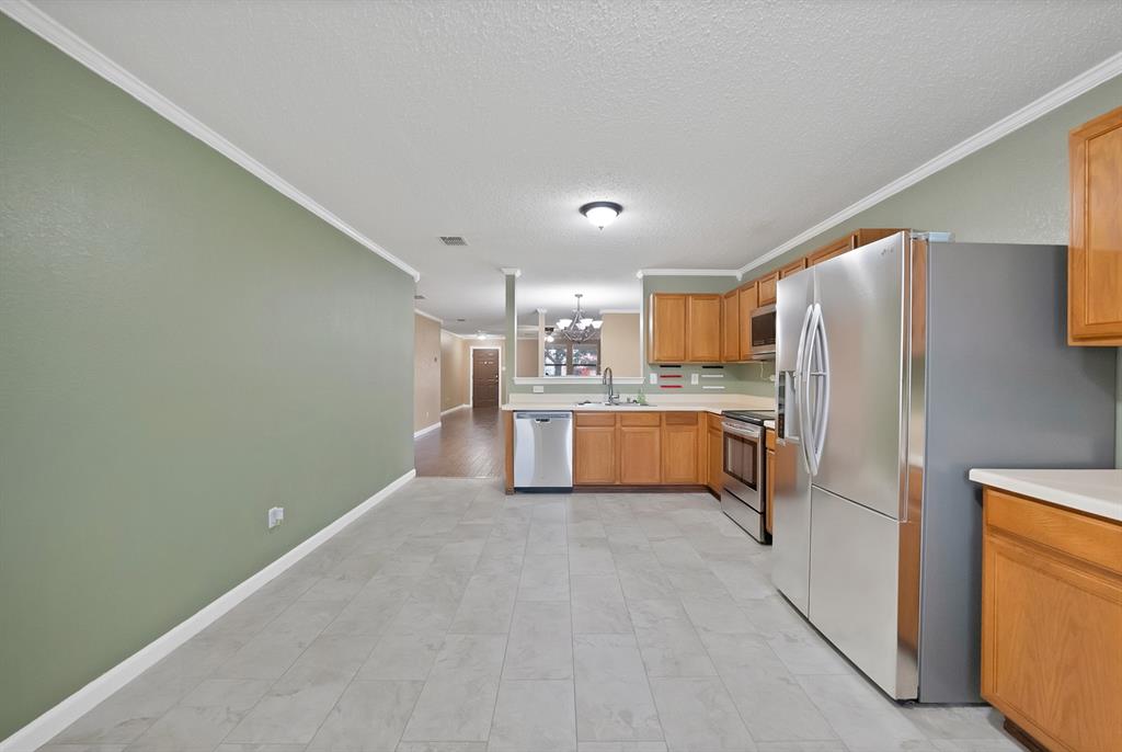 4021 German Pointer Way Fort Worth, TX 76123 - Photo 19 of 38 a kitchen with stainless steel appliances a refrigerator and a sink