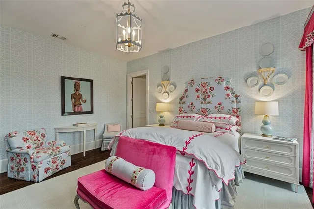 a bedroom with a bed and furniture