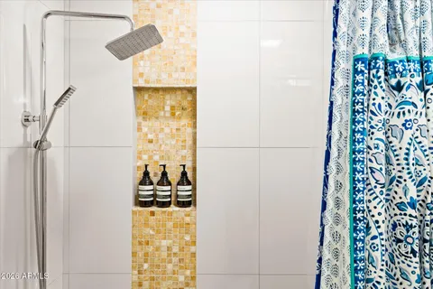 a bathroom with a bathtub and a shower