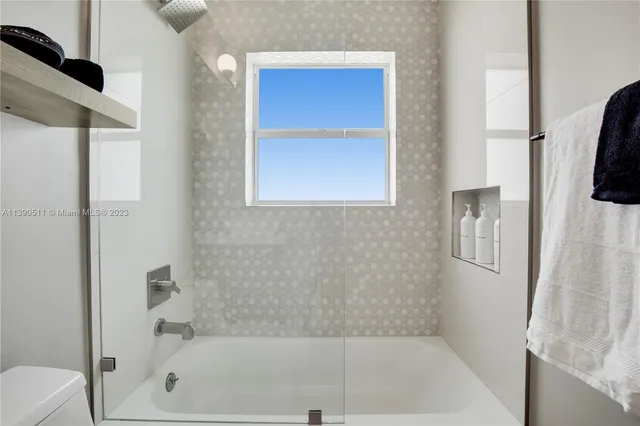 a bathroom with a bathtub