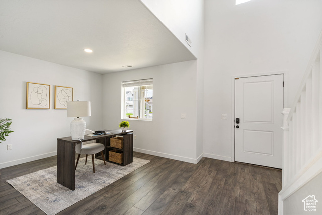 3456 South Linden Way Syracuse, UT 84075 - Photo 4 of 50 Office with dark wood-style floors, baseboards, and recessed lighting