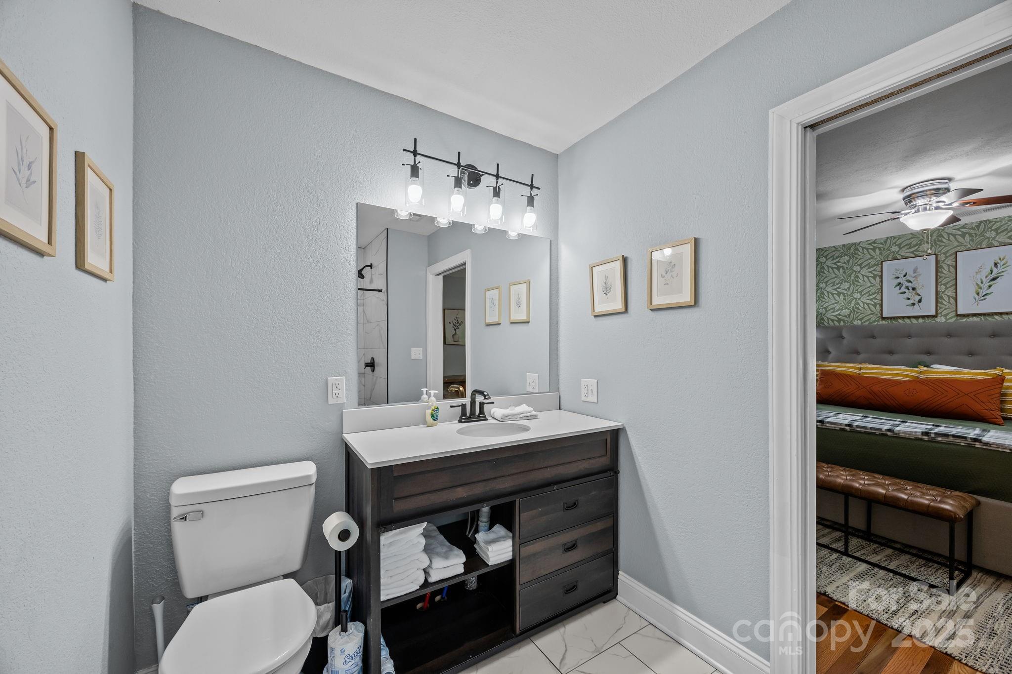540 Toot Hollow Road Bryson City, NC 28713 - Photo 32 of 47 a bathroom with a toilet a sink and mirror