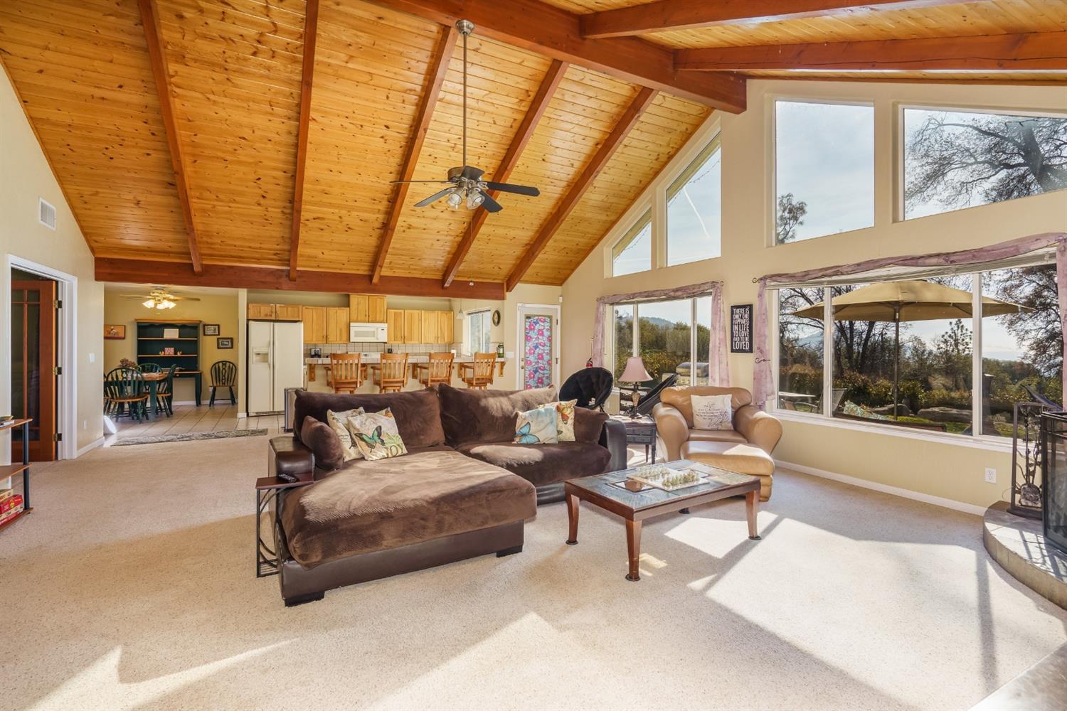 4536 Usona Road Mariposa, CA 95338 - Photo 3 of 54 Very open and gorgeous living area, open to kitchen with bar seating. Fabulous, wide open views from every window.