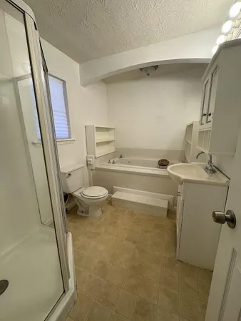 a bathroom with a sink a toilet and a mirror