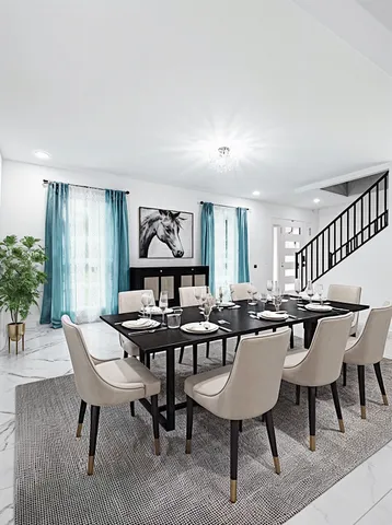 a view of a livingroom with furniture and a table