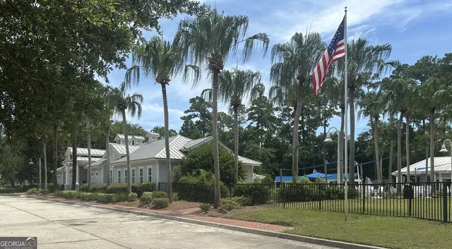 a view of a park with palm trees