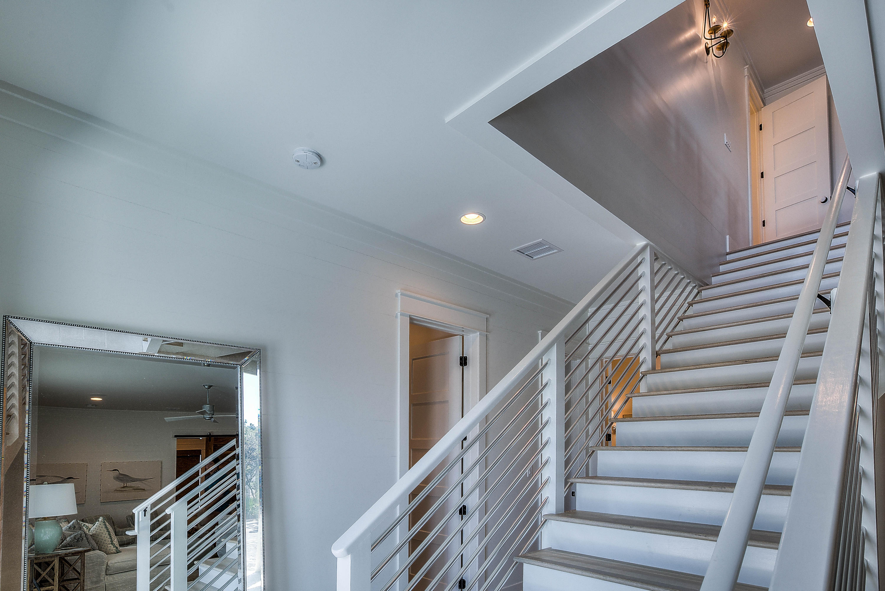 337 Blue Mountain Road Santa Rosa Beach, FL 32459 - Photo 16 of 31 a view of staircase with lots of frames and wooden floor