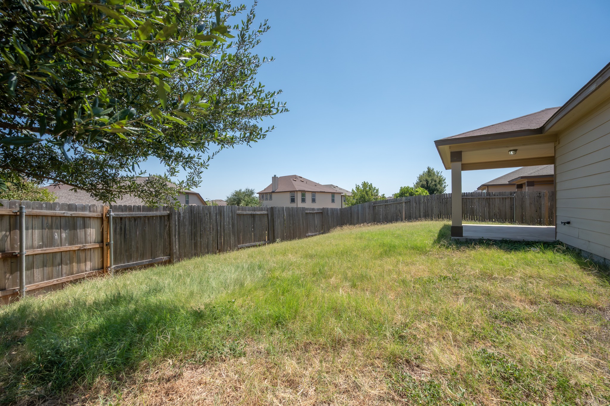 1141 Renaissance Trail Round Rock, TX 78665 - Photo 19 of 21 A spacious grassy lawn sits enclosed by a wooden privacy fence near a covered patio.