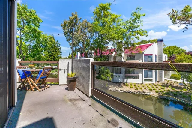 an outdoor space with furniture