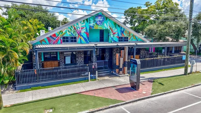 a view of building with sitting area