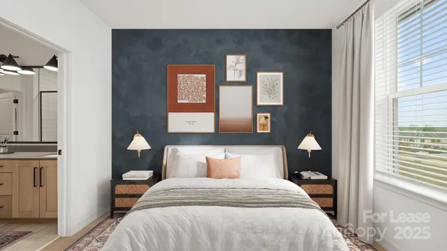 a bedroom with bed and window