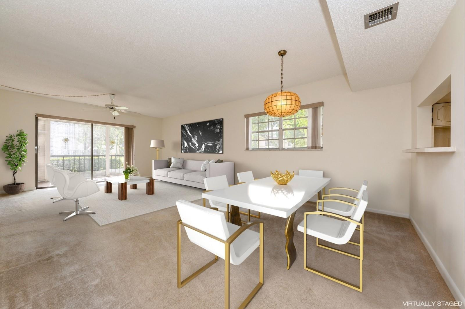 1600 Dover Road, Unit 104B Delray Beach, FL 33445 - Photo 1 of 19 virtually staged living/dining room