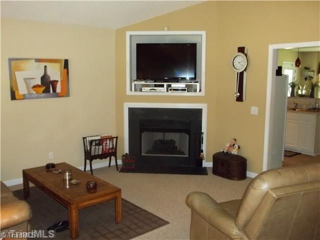 203 Falcon Road Gibsonville, NC 27249 - Photo 3 of 16 Living Room. Living Room with Gas Fireplace, TV Niche & Vaulted Ceiling!