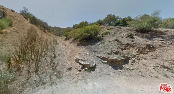 a view of a dry yard with wooden fence