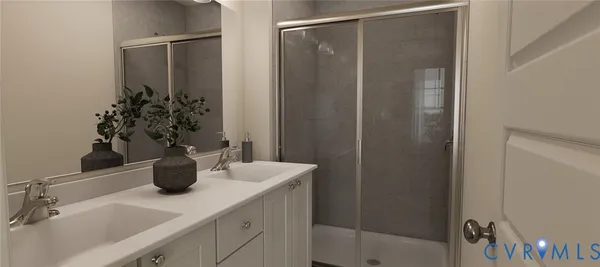 a bathroom with a potted plant and a sink