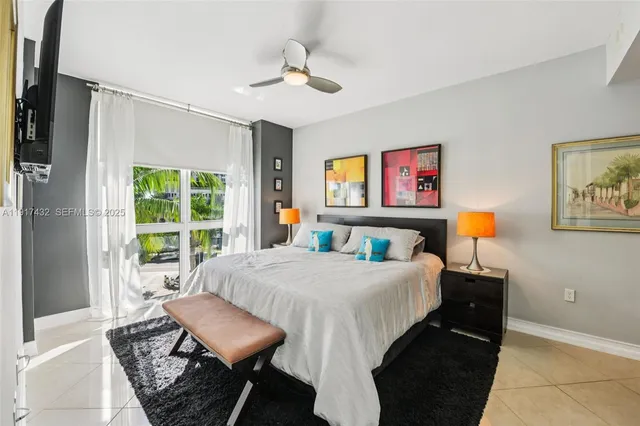 a bedroom with furniture and a bed