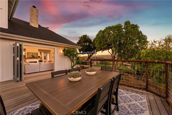 an outdoor space with furniture