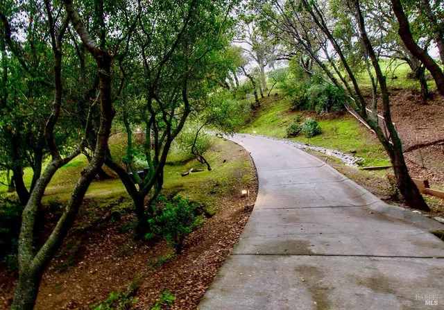 a living room with furniture a dining table and a large window