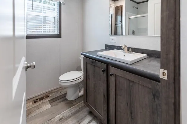 a bathroom with a sink a toilet and mirror