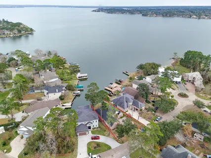 a view of a lake with a park