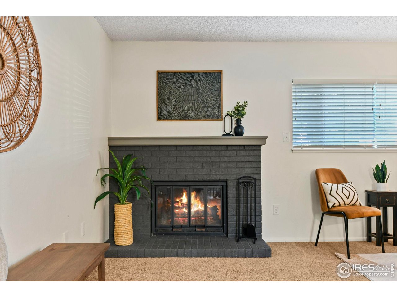 Stay cozy by the fireplace