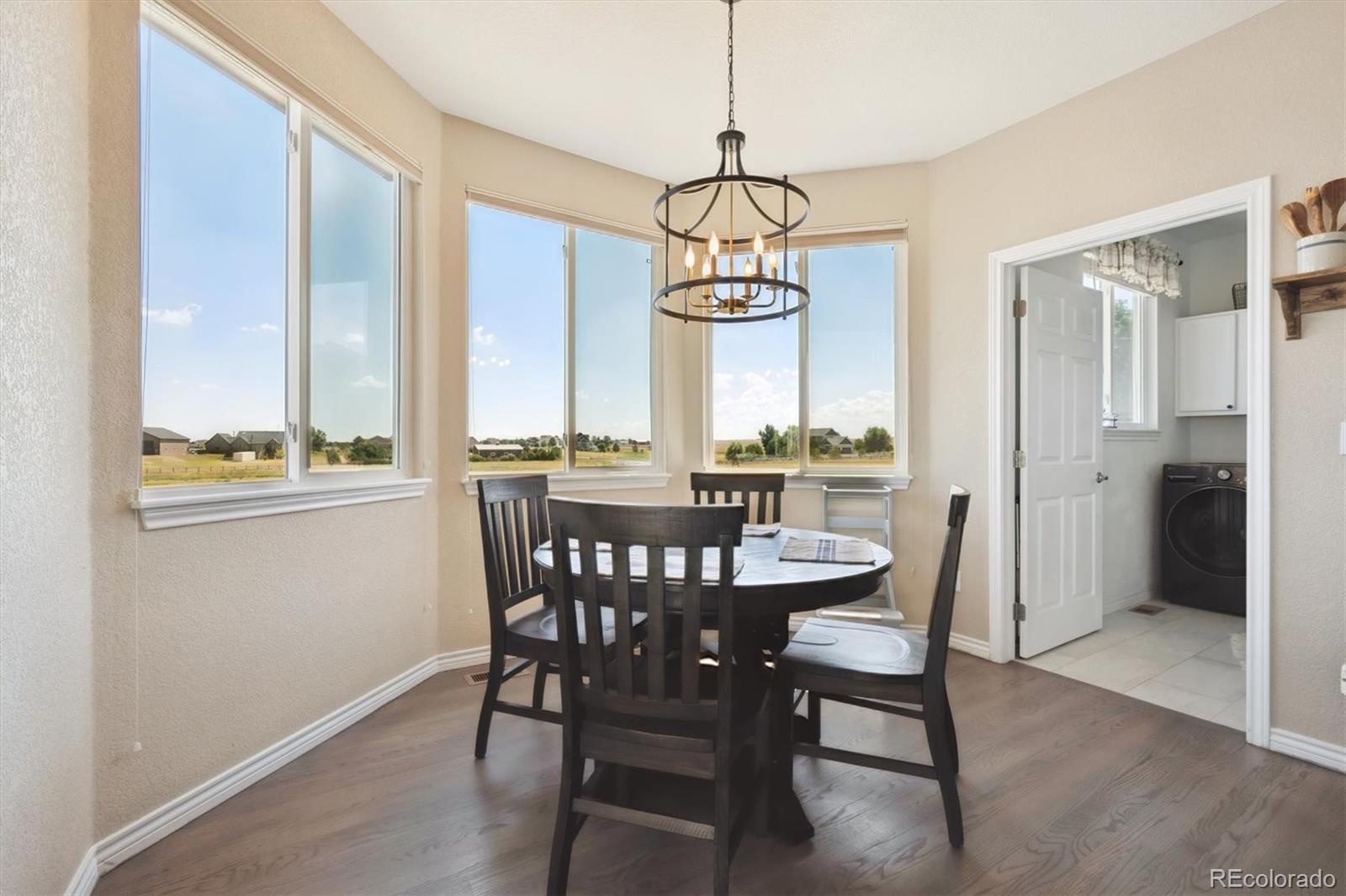 724 Imboden Road Watkins, CO 80137 - Photo 15 of 50 a view of a dining room with furniture window and wooden floor
