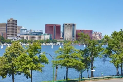 a view of a city with tall buildings