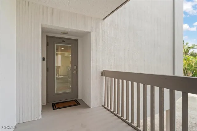 a view of a porch with a door