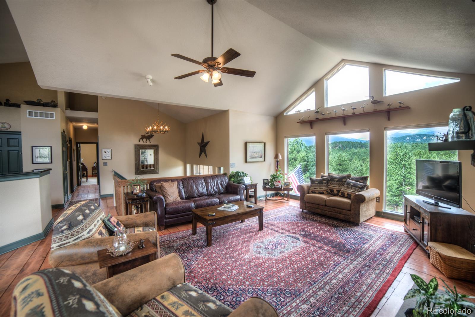 264 Hangmans Road Bailey, CO 80421 - Photo 5 of 33 a living room with furniture and a flat screen tv
