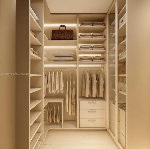 a view of walk in closet with empty racks