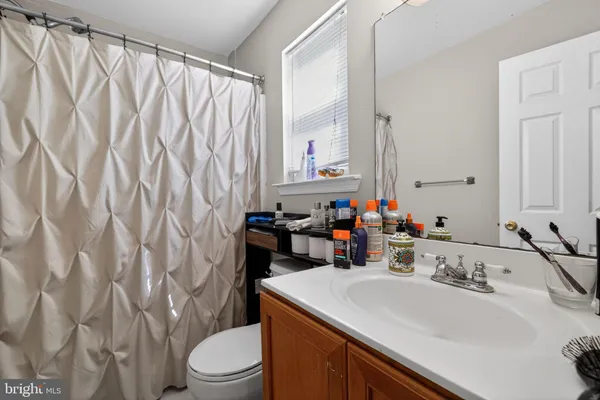 a bathroom with a sink a toilet and a mirror