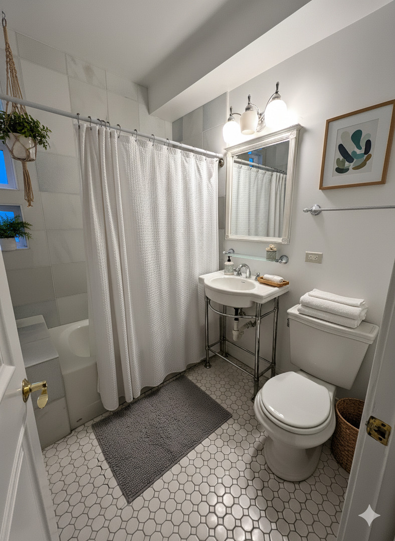 2022 Colfax Street, Unit 1 Evanston, IL 60201 - Photo 13 of 16 a bathroom with a toilet a sink and a shower