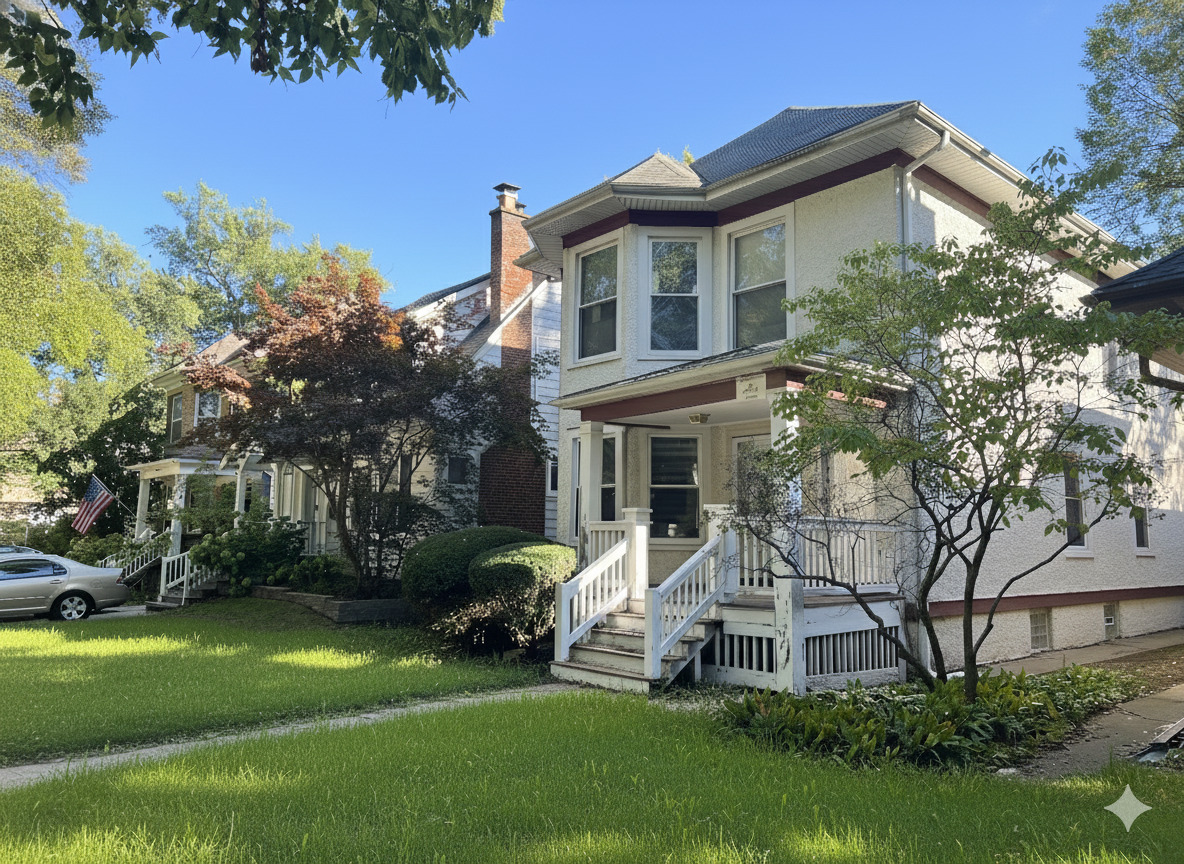 2022 Colfax Street, Unit 1 Evanston, IL 60201 - Photo 2 of 16 a front view of a house with a garden and trees