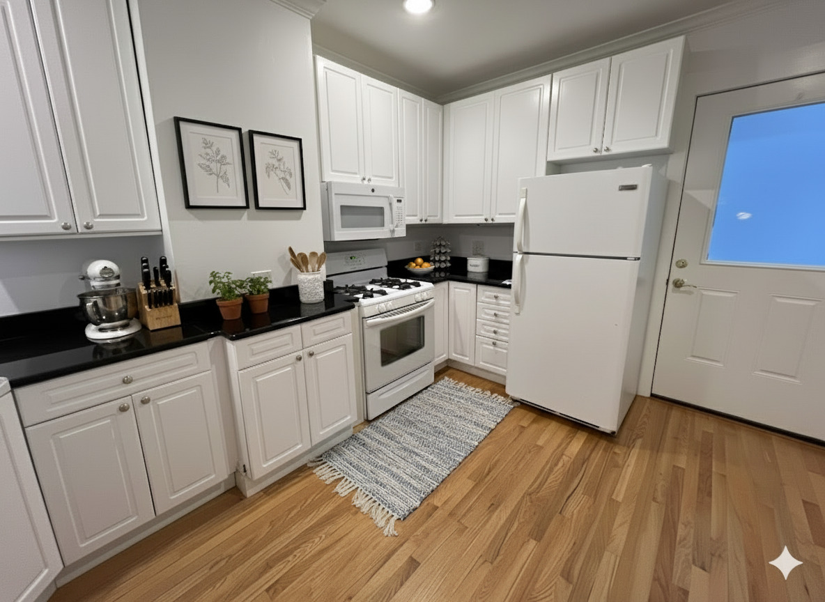 2022 Colfax Street, Unit 1 Evanston, IL 60201 - Photo 4 of 16 a kitchen with white cabinets and white appliances