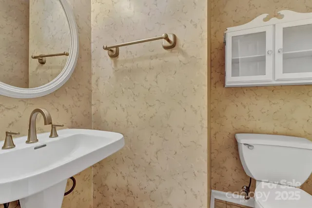 a bathroom with a toilet a sink and a mirror