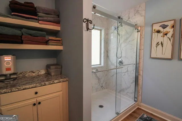 a bathroom with a shower
