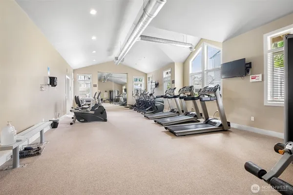 a view of a room with gym equipment