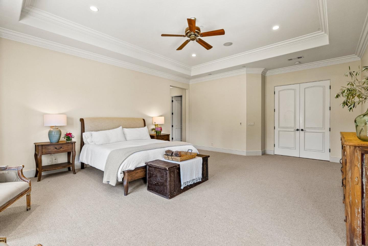 432 River Road Salinas, CA 93908 - Photo 29 of 64 a bedroom with a bed and a chandelier