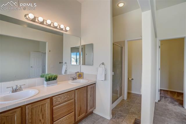 11649 Rio Secco Road Peyton, CO 80831 - Photo 17 of 42 Bathroom featuring double sink vanity and a 5 piece bath