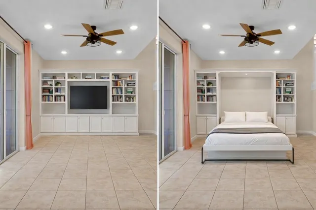 a bathroom with a double vanity sink mirror and shower