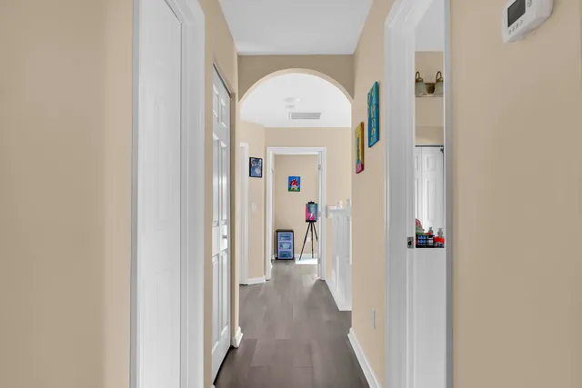 a view of a livingroom with wooden floor