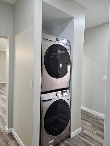 a utility room with washing machine