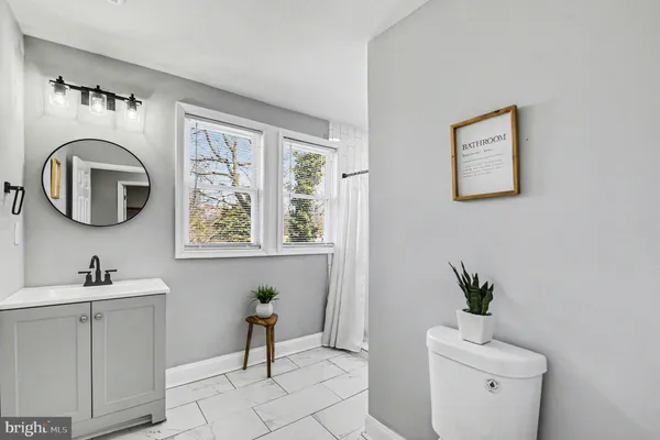 a bathroom with a toilet a sink and mirror
