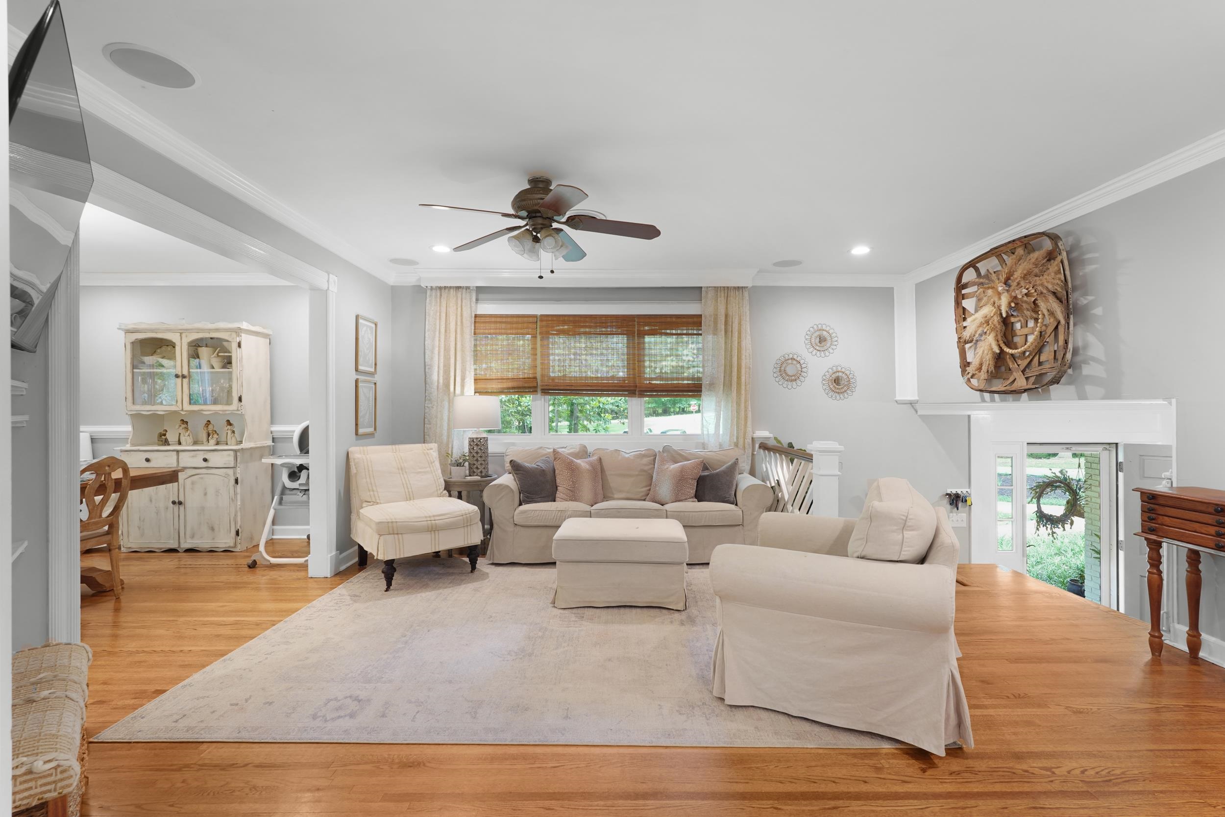 55 Blueberry Road Eads, TN 38028 - Photo 8 of 40 Living area featuring wood finished floors, a ceiling fan, crown molding, and recessed lighting